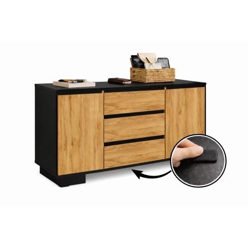 Komoda 2D3S CZ ALFA Komoda Czarna z Szufladami do Salonu, Sypialni 145 cm Dąb Wotan + Czarny